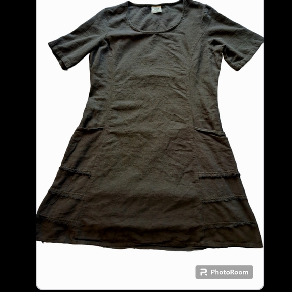 CMC Classic Cotton Black Dress With Pockets and Fringed Sides - Picture 3 of 6